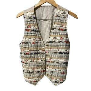 VINTAGE VICTORIA JONES VEST FLORAL PATCHWORK CROCHET SIZE M